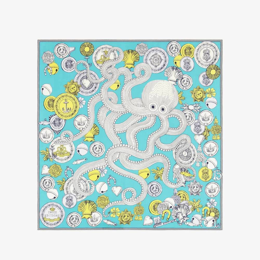 NEW INOUI EDITIONS women's carre 65 octopus square scarf in turquoise
